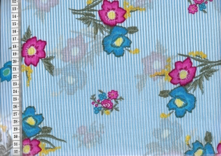 Viskose Stoff Blue Stripe Flower