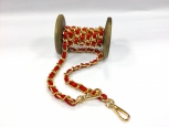Taschenkette Gold mit Kunstlederband Rot